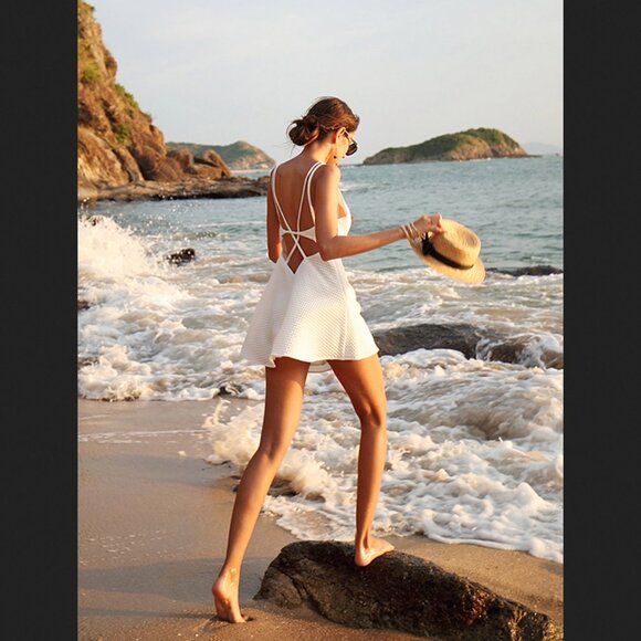 Commense XL White Criss Cross Backless Mini Dress Summer Vacation Beach NEW NWT - Picture 3 of 3